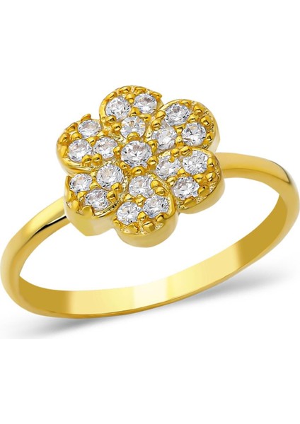 Çiçek Desenli ve Taşlı Yüzük