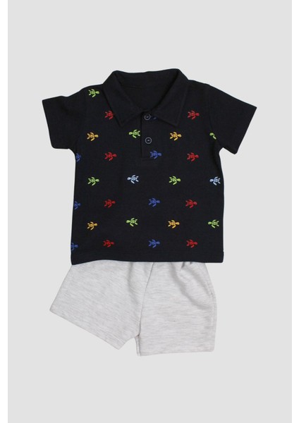 Kurbağa Desenli Polo Yakalı 2'li Alt Üst Takım