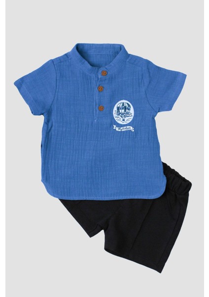 Fly Kıdexs Nakışlı Bebek Yaka Detaylı Müslin 2'li Gömlek Alt Üst Takım