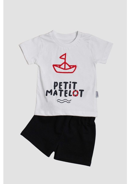 Yelken Nakışlı Petit Matelot Yazılı 2'li Tişört Alt Üst Takım