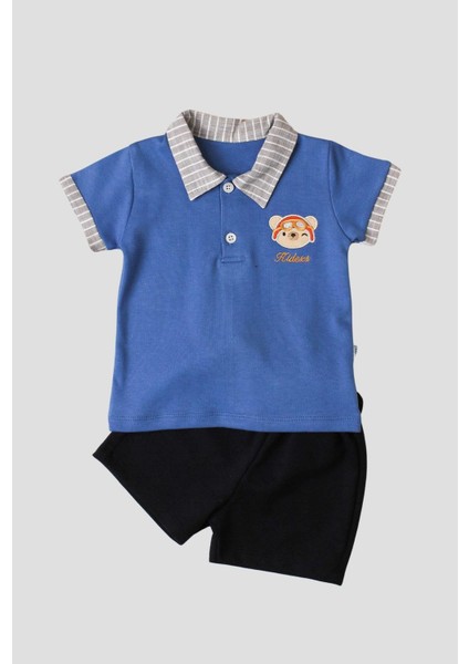 Tatlı Ayıcık Desenli Yaka Detaylı 2'li Alt Üst Takım