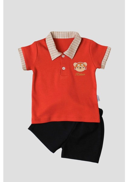 Tatlı Ayıcık Desenli Yaka Detaylı 2'li Alt Üst Takım