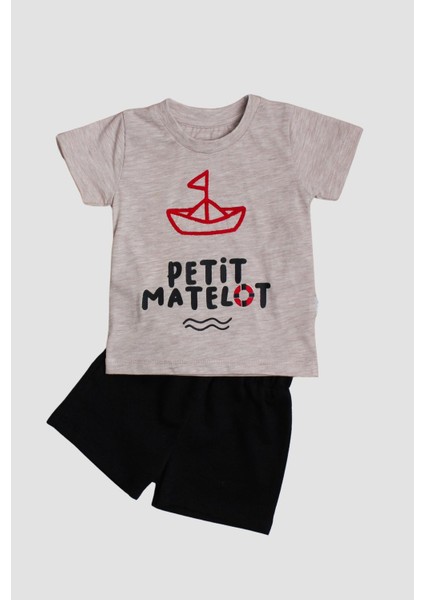 Yelken Nakışlı Petit Matelot Yazılı 2'li Tişört Alt Üst Takım