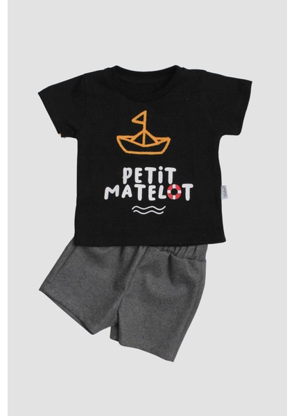 Yelken Nakışlı Petit Matelot Yazılı 2'li Tişört Alt Üst Takım