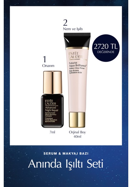 Anında Işıltı Seti - Advanced Night Repair Serum 7 ml + Futurist Aqua Brilliance Makyaj Bazı 40 ml