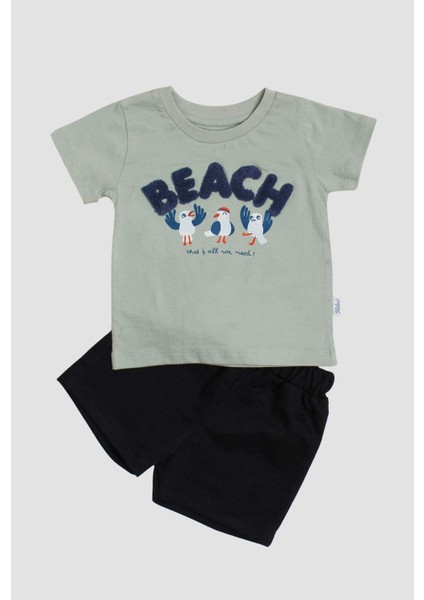 Beach Nakışlı Kuş Baskı Desenli 2'li Alt Üst Takım