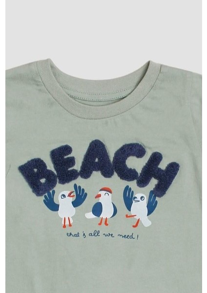 Beach Nakışlı Kuş Baskı Desenli 2'li Alt Üst Takım