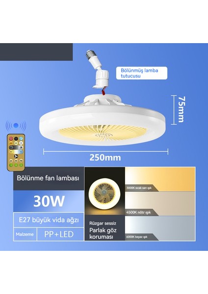 Yeni LED Fan Işığı E27 Vidalı Üç Renkli Uzaktan Kumanda Ayarlanabilir Fan Işığı (Yurt Dışından)