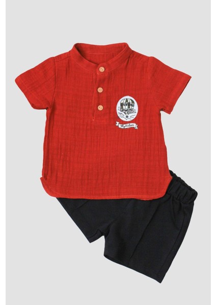 Fly Kıdexs Nakışlı Bebek Yaka Detaylı Müslin 2'li Gömlek Alt Üst Takım