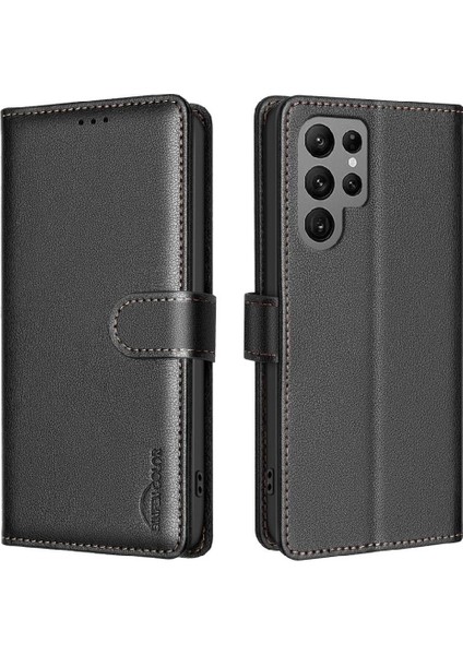 Samsung Galaxy S24 Ultra Manyetik Kart Tutucu Kickstand Pu Için Flip Case (Yurt Dışından)