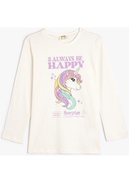 Unicorn T-Shirt Uzun Kollu Bisiklet Yaka Pamuklu