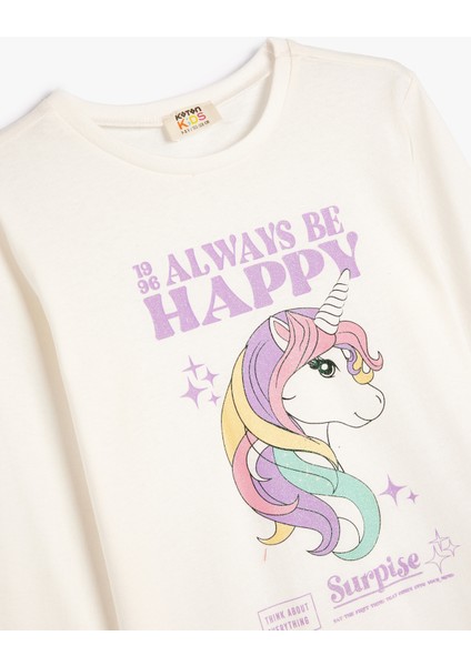 Unicorn T-Shirt Uzun Kollu Bisiklet Yaka Pamuklu