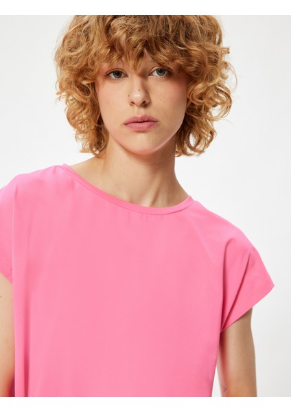 Oversize Spor T-Shirt Bisiklet Yaka Kısa Kollu Düşük Omuzlu