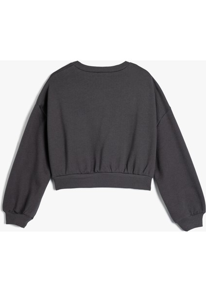 Oversize Sweatshirt Kelebek Baskılı Uzun Kollu Bisiklet Yaka Pamuklu fiyatları