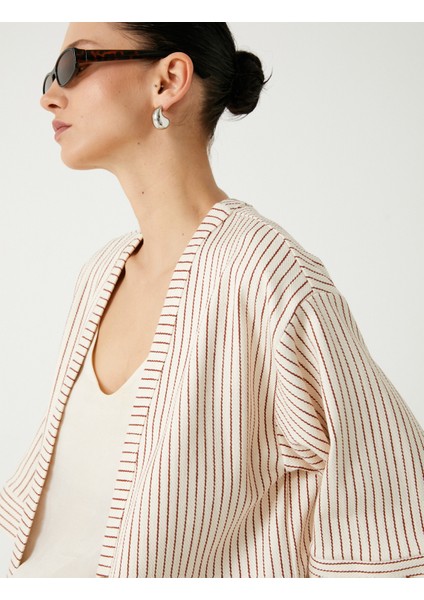 Kimono Kısa Geniş Kol Pamuklu Cepli