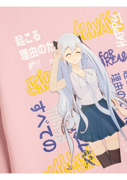 Anime Baskılı Sweatshirt Şardonlu Uzun Kollu Bisiklet Yaka modelleri