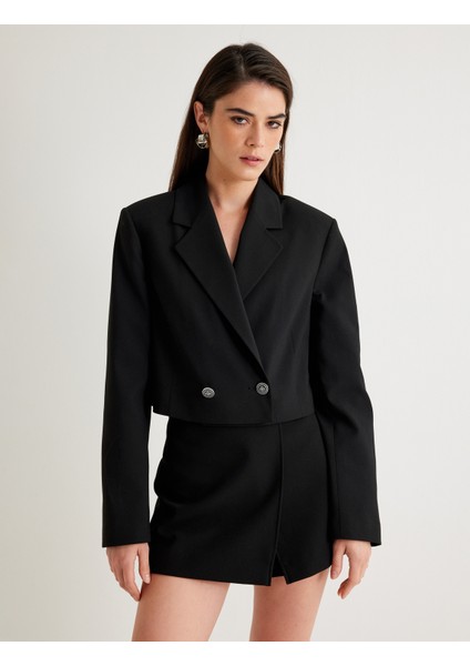 Kruvaze Crop Blazer Ceket Ters Yaka fiyatları