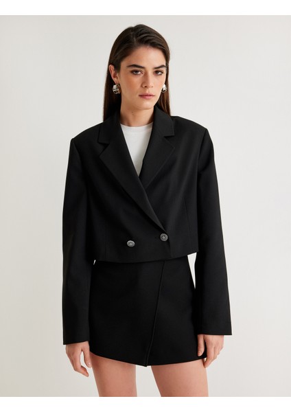 Kruvaze Crop Blazer Ceket Ters Yaka modelleri