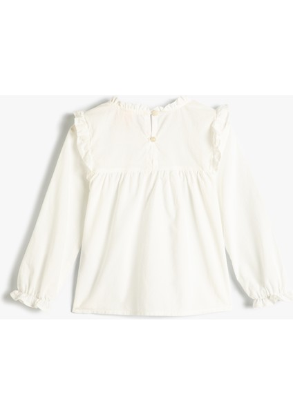 Gömlek Uzun Kollu Fırfırlı Yuvarlak Yaka Arkası Düğmeli