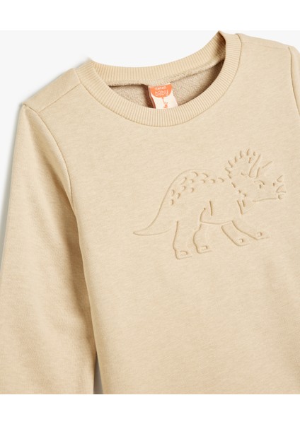 Dinozor Baskılı Sweatshirt Uzun Kollu Bisiklet Yaka