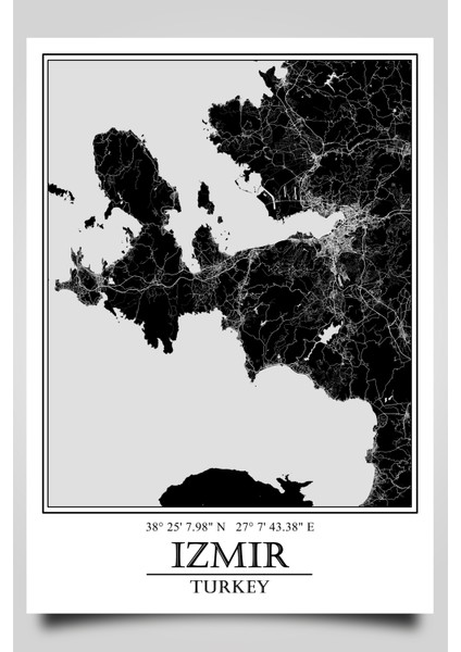 Izmir Yarımada Şehir Haritası Çerçevesiz Poster-Harita Sanatı, Map Art Design