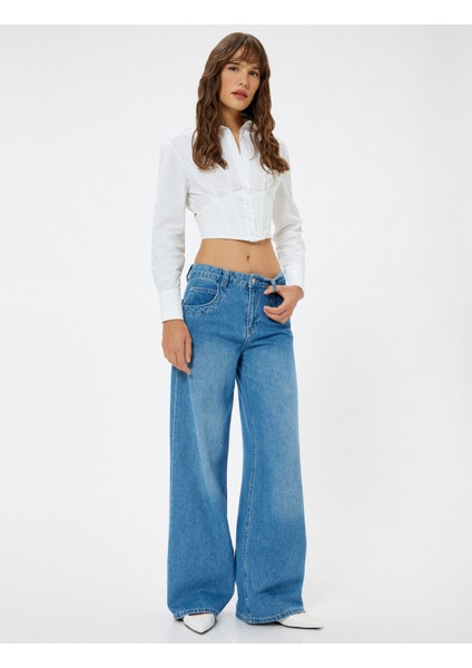 Korse Görünümlü Crop Poplin Gömlek Uzun Kollu Pamuklu Slim Fit fiyatları