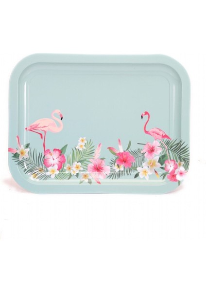 Flamingo Desenli 233x307 mm Dikdörtgen Metal Dekoratif Sunum Tepsisi - Çok Renkli