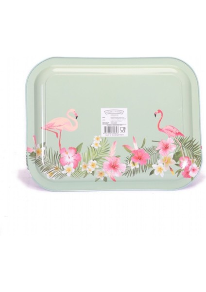 Flamingo Desenli 233x307 mm Dikdörtgen Metal Dekoratif Sunum Tepsisi - Çok Renkli