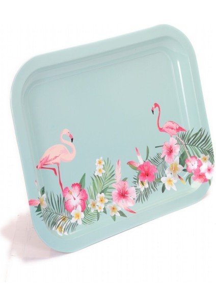 Flamingo Desenli 233x307 mm Dikdörtgen Metal Dekoratif Sunum Tepsisi - Çok Renkli