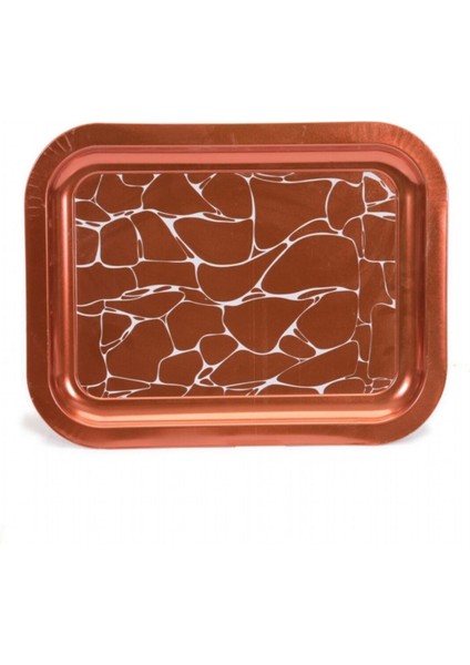 Su Desenli 233x307 mm Dikdörtgen Metal Dekoratif Sunum Tepsisi - Kahverengi
