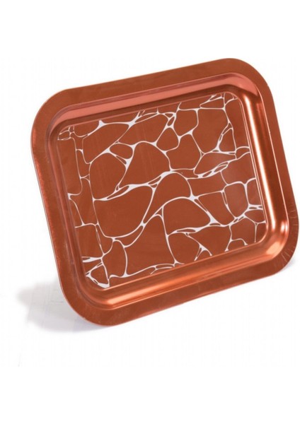 Su Desenli 233x307 mm Dikdörtgen Metal Dekoratif Sunum Tepsisi - Kahverengi