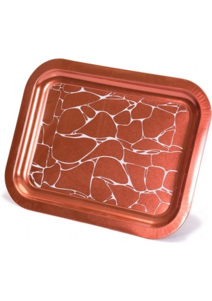 Su Desenli 233x307 mm Dikdörtgen Metal Dekoratif Sunum Tepsisi - Kahverengi