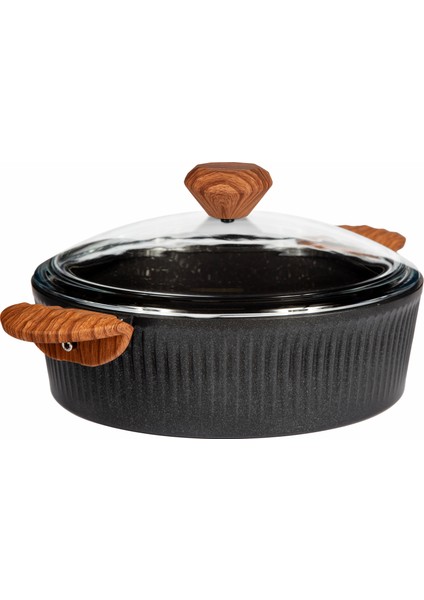 Premium Bio Granit Alüminyum Döküm Nisch Tencere Seti (Siyah-Siyah Kulp)