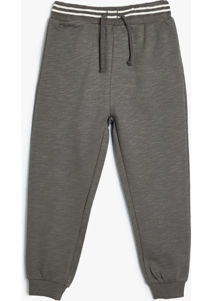 Jogger Eşofman Altı Beli Bağlamalı Slogan Baskılı Pamuklu Şardonlu