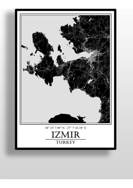 Izmir Yarımada Şehir Haritası Çerçevesiz Poster-Harita Sanatı, Map Art Design fiyatları
