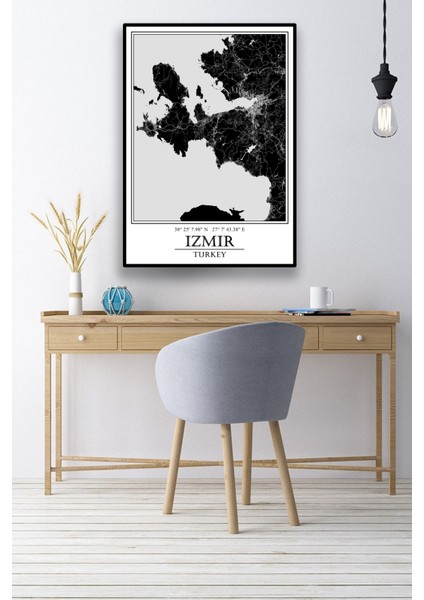 Izmir Yarımada Şehir Haritası Çerçevesiz Poster-Harita Sanatı, Map Art Design modelleri