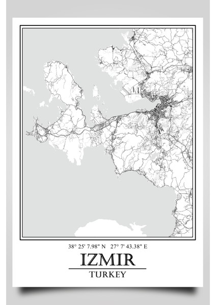 Izmir Yarımada Şehir Haritası Çerçevesiz Poster-Harita Sanatı, Map Art Design