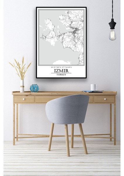 Izmir Yarımada Şehir Haritası Çerçevesiz Poster-Harita Sanatı, Map Art Design modelleri