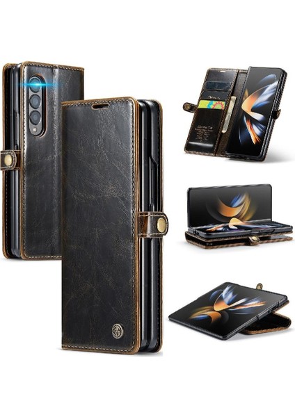 Samsung Galaxy Z Için Flip Case Fold 4 5g Çılgın At Pu Deri Retro (Yurt Dışından)