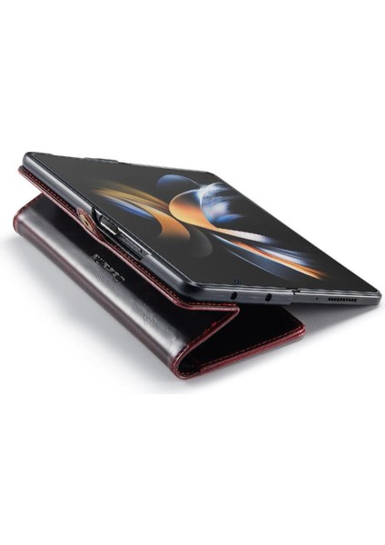 Samsung Galaxy Z Için Flip Case Fold 4 5g Çılgın At Pu Deri Retro (Yurt Dışından)