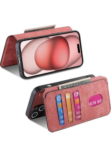 IPhone 15 Için Flip Case Cüzdan Retro Kart Standı Mıknatıs Koruyucu Malzeme (Yurt Dışından) modelleri