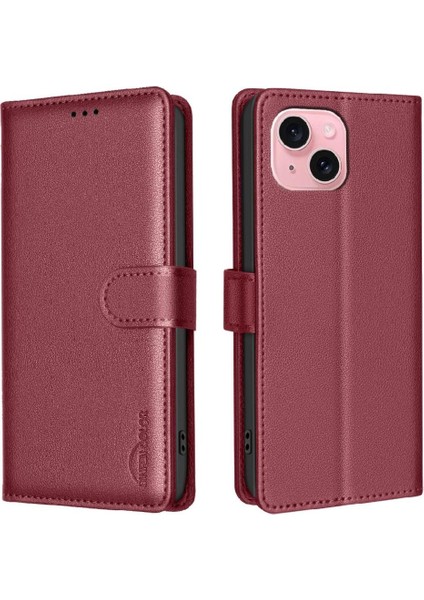 IPhone 15 Için Flip Case Artı Cüzdan Manyetik Rfıd Engelleme Kart Tutucu Pu (Yurt Dışından) indirimleri