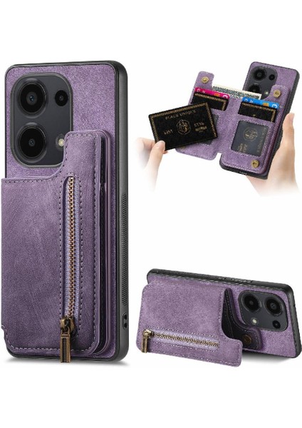 Xiaomi Redmi Için Not 13 Pro 4g Vintage Fermuar Cüzdan Standı Fonksiyonu (Yurt Dışından)