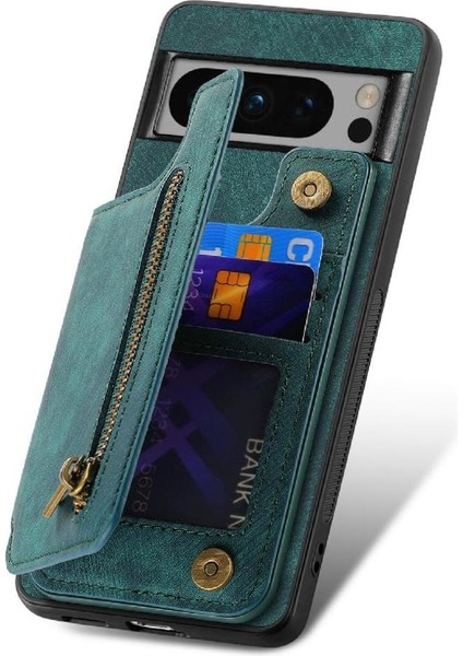 Google Piksel 8 Pro Için Kılıf Katlanabilir Arka Kapak Vintage Fermuar Cüzdan (Yurt Dışından)