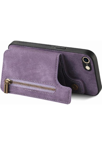 IPhone 7/8 Için Kılıf Vintage Fermuar Cüzdan Standı Fonksiyonu Katlanabilir Geri (Yurt Dışından) modelleri