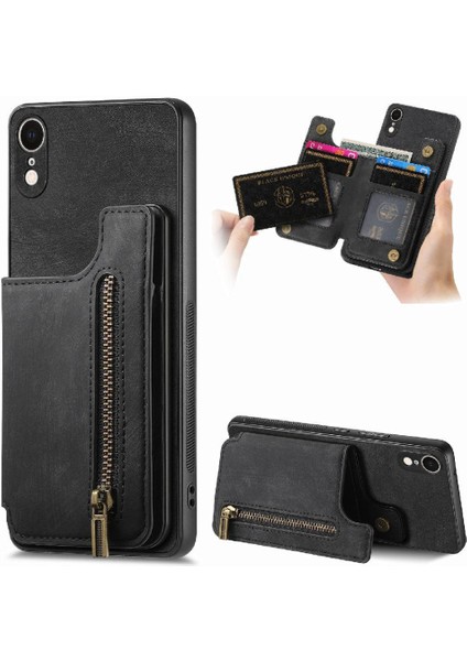 IPhone Xr Için Kılıf Standı Fonksiyonu Katlanabilir Arka Kapak Vintage Fermuar Cüzdan (Yurt Dışından)