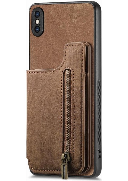 IPhone X/xs Vintage Fermuar Cüzdan Katlanabilir Arka Kapak Standı (Yurt Dışından) modelleri
