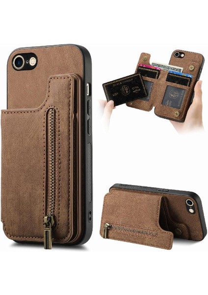 IPhone 7/8 Için Kılıf Vintage Fermuar Cüzdan Standı Fonksiyonu Katlanabilir Geri (Yurt Dışından)