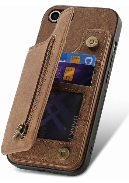 IPhone 7/8 Için Kılıf Vintage Fermuar Cüzdan Standı Fonksiyonu Katlanabilir Geri (Yurt Dışından) modelleri
