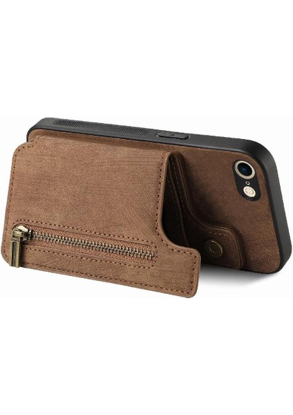IPhone 7/8 Için Kılıf Vintage Fermuar Cüzdan Standı Fonksiyonu Katlanabilir Geri (Yurt Dışından) indirimleri